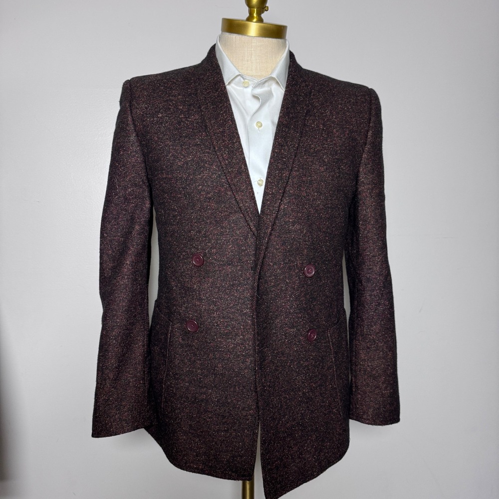 ASOS Blazer Mens 40R Burgundy Textured Double Breasted Shawl Lapel Sport Coat